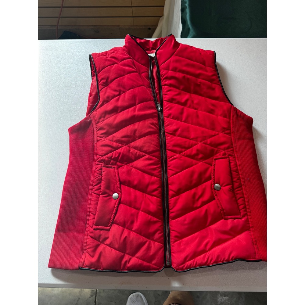 Grace & Lace Red Quilted Puffer Vest Women Large Chevron Full Zip Mock Neck Mock